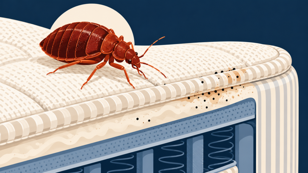 Illustration d'une punaise de lit sur un matelas