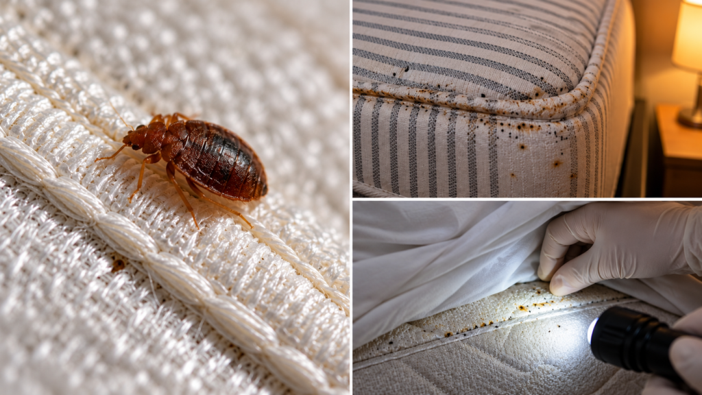 Signes de punaises de lit sur un matelas : insecte, taches et inspection