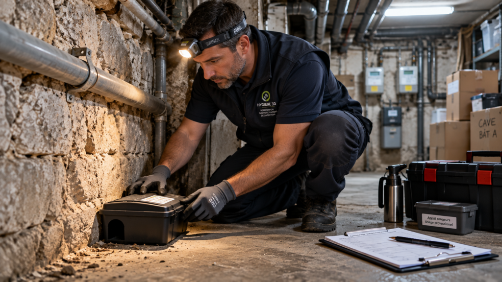 Technicien installant un dispositif de traitement