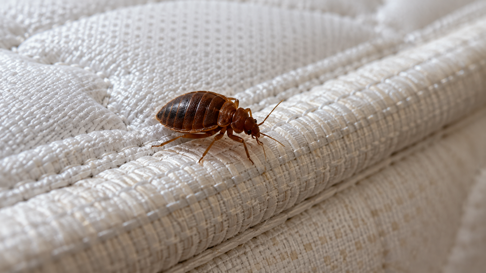 Punaise de lit adulte sur la couture d'un matelas