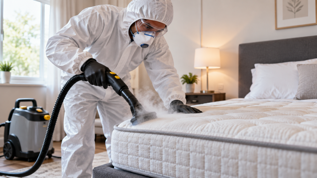 Traitement punaise de lit à la vapeur par un technicien