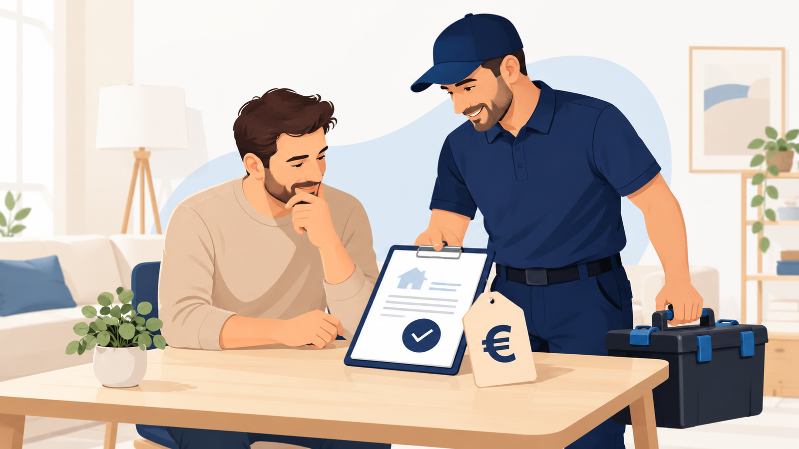 Une cliente compare deux devis sur sa table et choisit celui qu'elle accepte